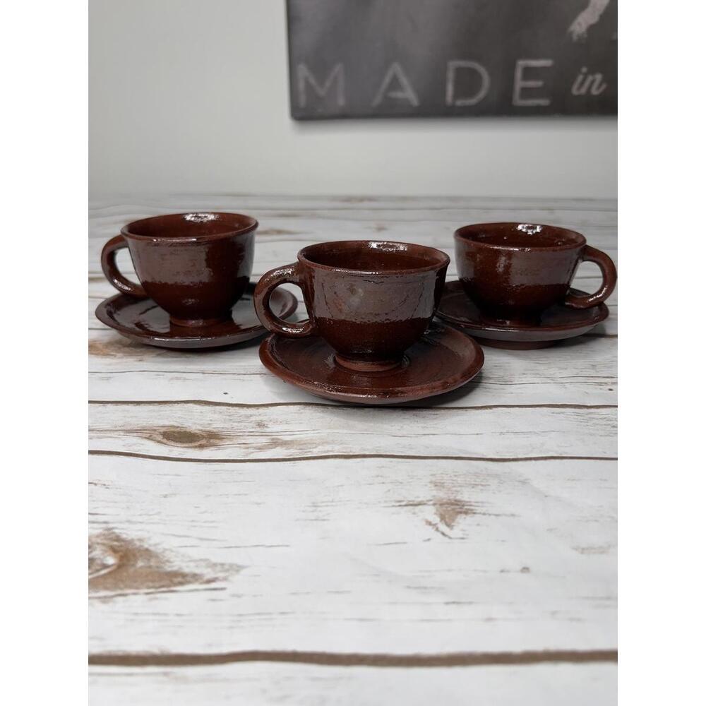 Gladding McBean California Pottery El Patio Redwood Espresso Cup & Saucer (3)
